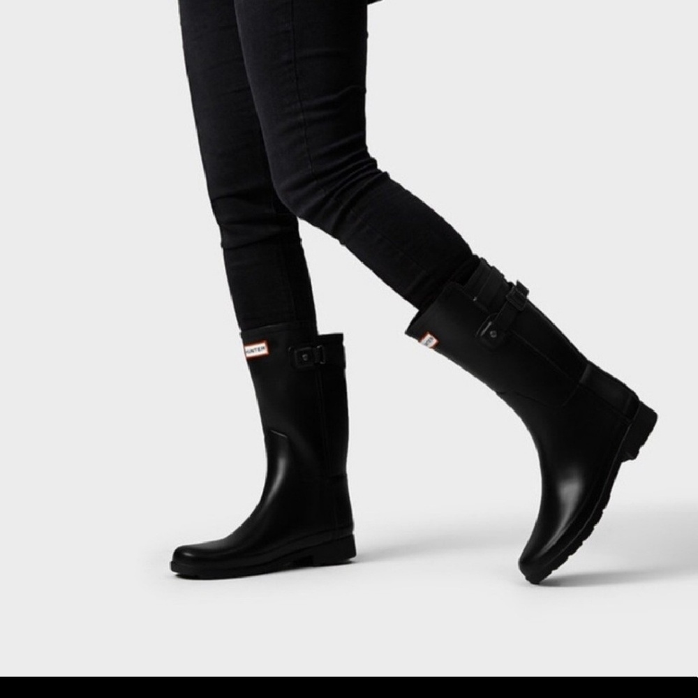 Hunter boots short matte black rain rubber boots